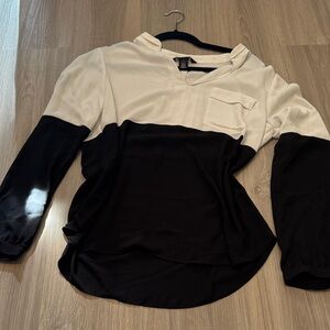 White House Black Market Black and White Colorblock Top